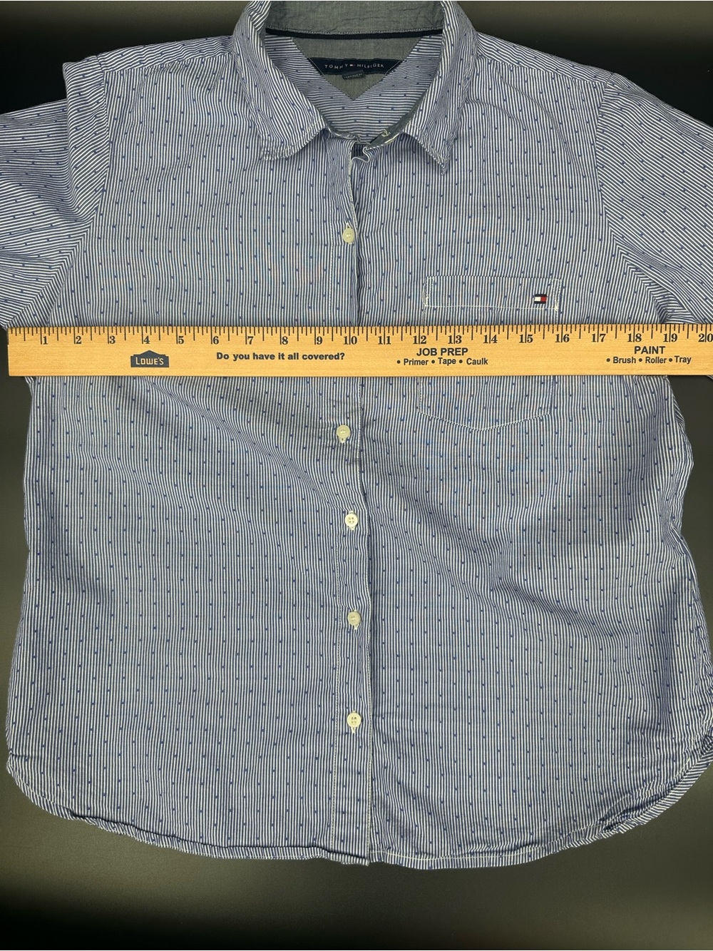 Tommy Hilfiger Blue Stripe Button Front Shirt Medium 100% Cotton Preppy 1268 - Picture 5 of 9